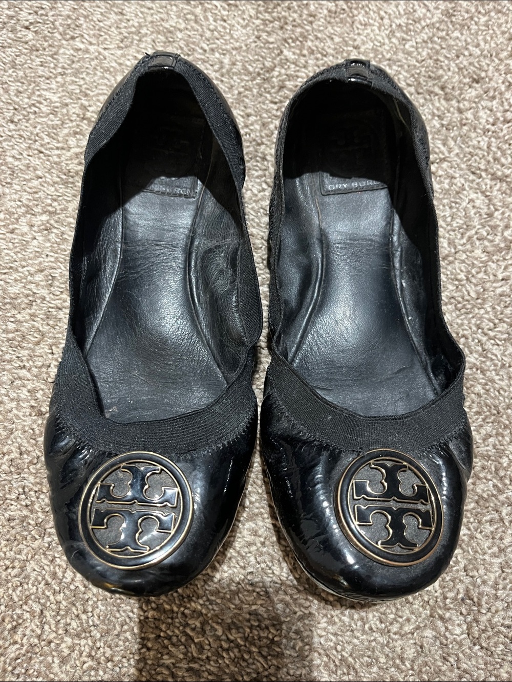 Tory Burch Black Patent Logo Toe Ballet Flats